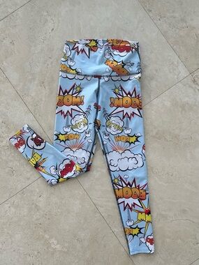 Women’s Light Blue Comic-Print High-Waist Leggings